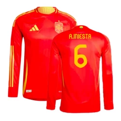 A. Iniesta #6 Spanje Voetbalshirt EK 2024 Thuistenue Heren Lange Mouw