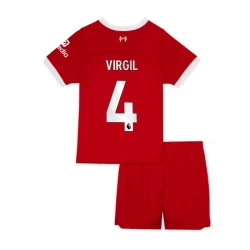 Kinderen Liverpool FC Virgil van Dijk #4 Voetbalshirt 2023-24 Thuistenue (+ Korte Broeke)