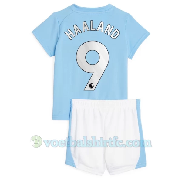 Kinderen Manchester City Erling Haaland #9 Voetbalshirt 2023-24 Thuistenue (+ Korte Broeke)