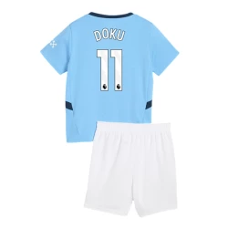 Kinderen Manchester City Jérémy Doku #11 Voetbalshirt 2024-25 Thuistenue (+ Korte Broeke)