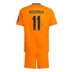 Kinderen Real Madrid Voetbalshirt 2024-25 HP Rodrygo #11 Uittenue (+ Korte Broeke)